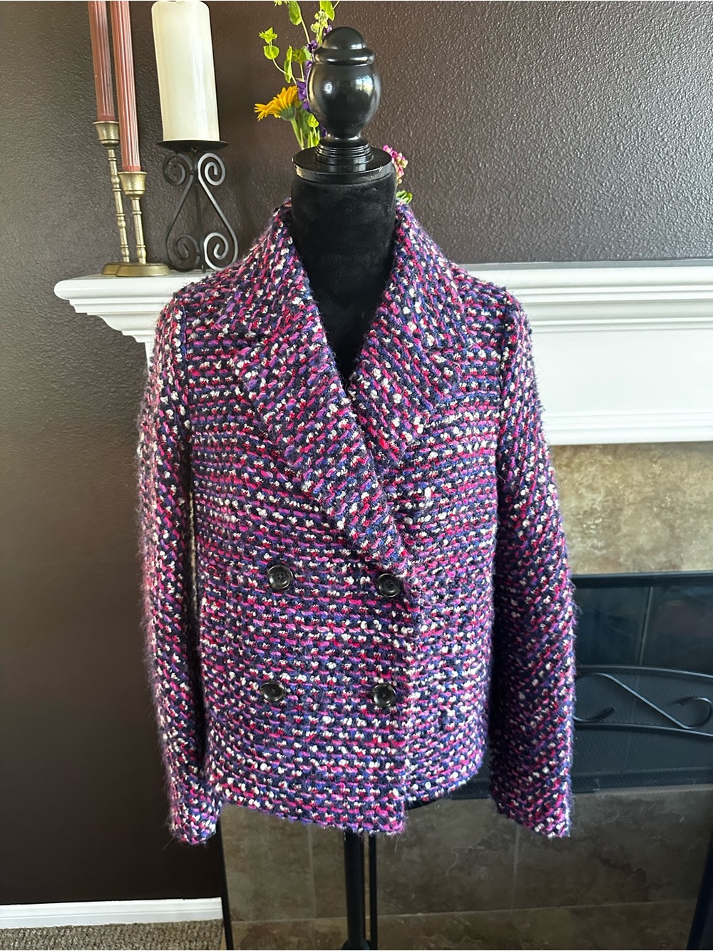 J. Crew Wool Blend Tweed Double-Breasted Blazer. Fabric made in Italy.Sz. XS.